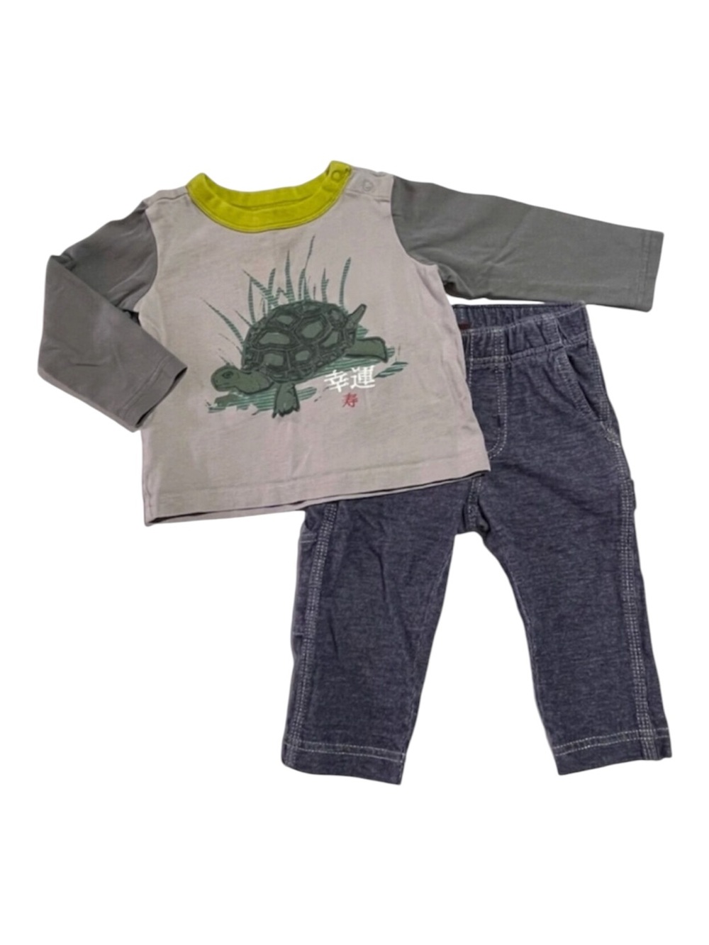 Tea Collection turtle shirt & denim-like pants bundle 6-12 months
